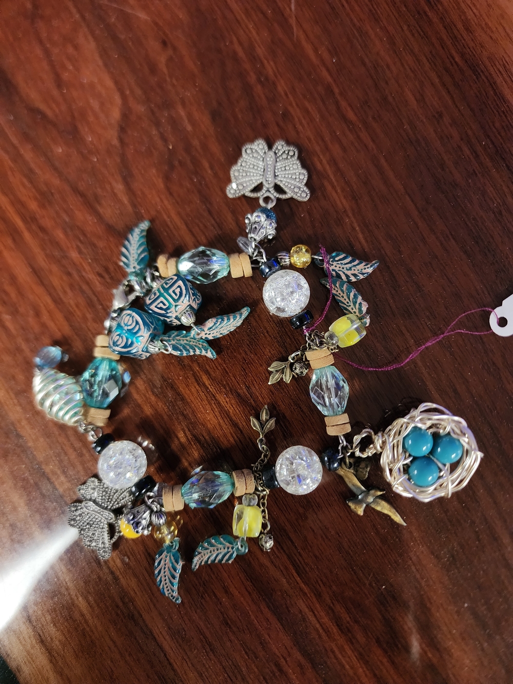 Bird Themed Turquoise Multi-Charm Beaded Bracelet